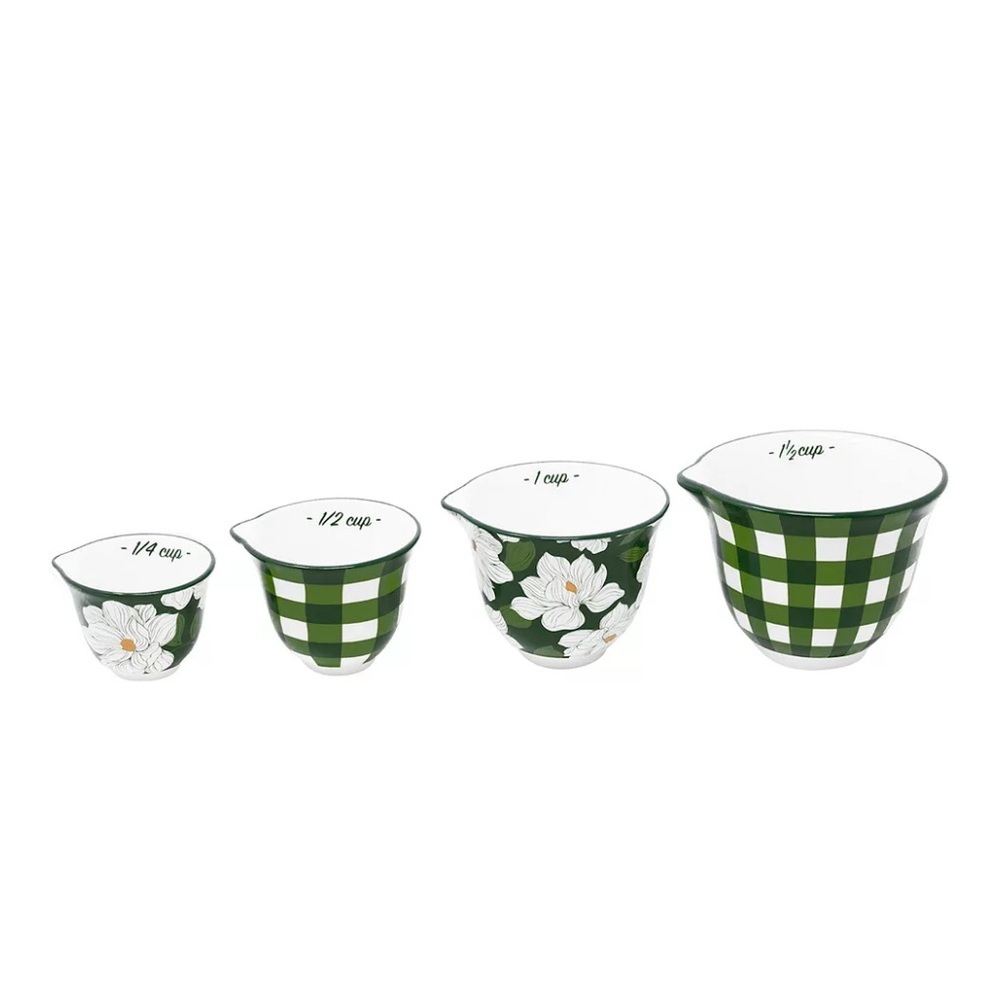 Draper James Green and White Plaid & Floral Measuring Cups Set